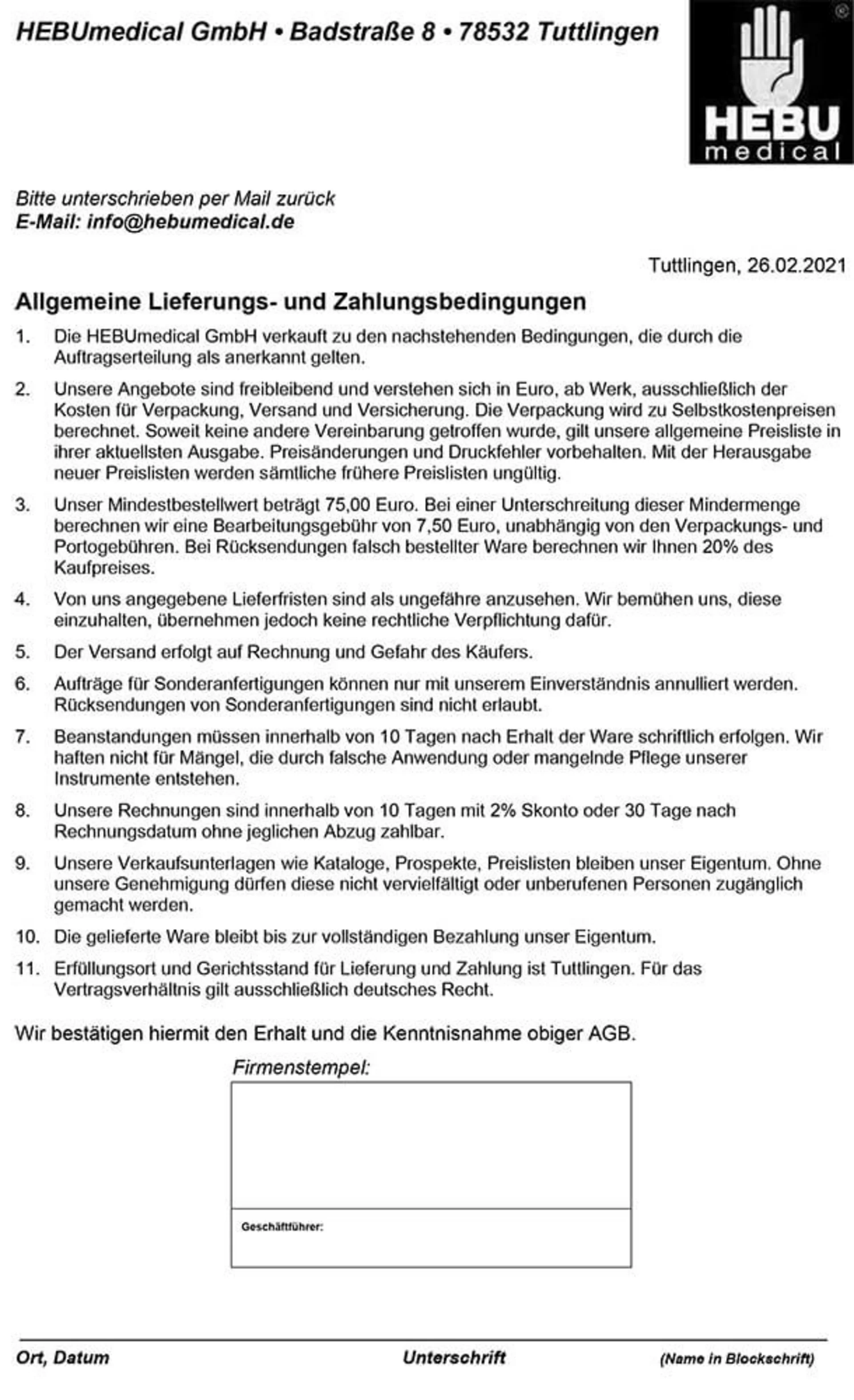 Allgemeine Lieferungs- und Zahlungsbedingungen der HEBUmedical GmbH (Dokument)